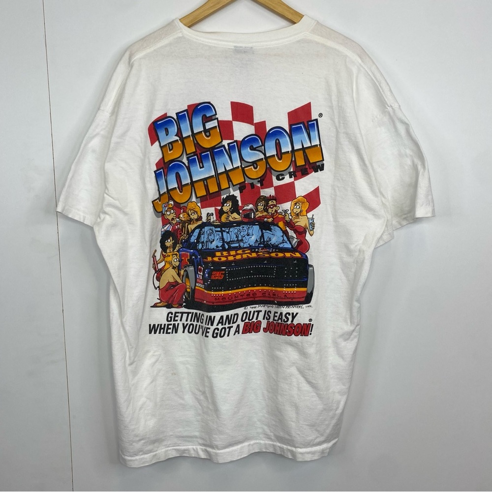 Vintage 1995 Big Johnson XXL Pit Crew Single Stitch Graphic Raunchy T-shirt
